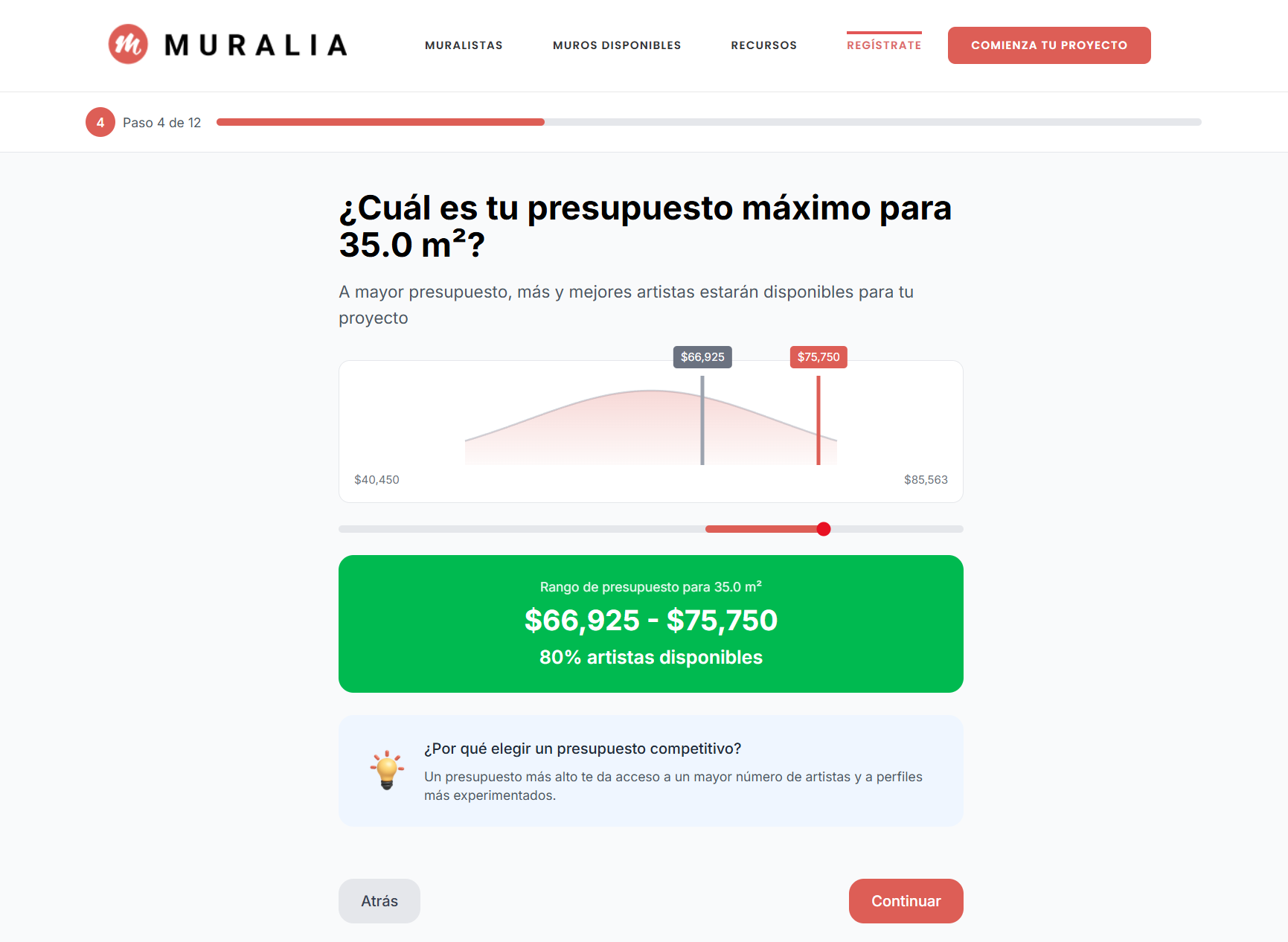 Herramienta de selección de presupuesto en Muralia